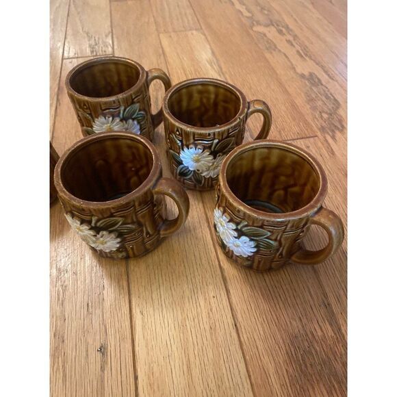 Made in Japan, 4 cups bamboo style with cream and sugar jars - Picture 2 of 7